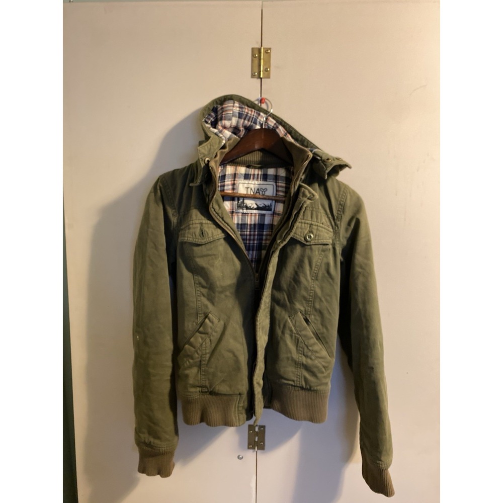 TNA Aritzia Maverick Jacket Womens S Green Cargo Hooded Canvas Bomber Parka Coat
